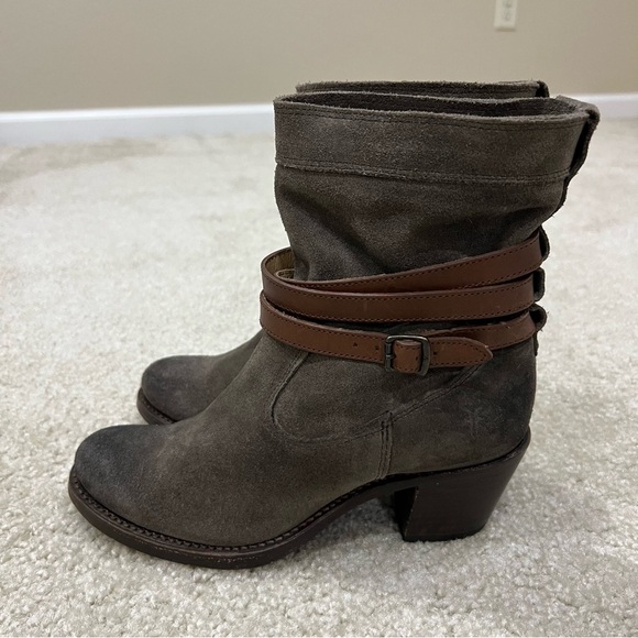 Frye Women Jane Strappy Short Ankle Boot Suede Leather  Pull On Size 5.5 B Gray, - Picture 2 of 16